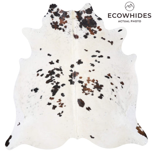 Vintage White Tricolor Cowhide Rug Size 7'2" L x 6'10" W 9739