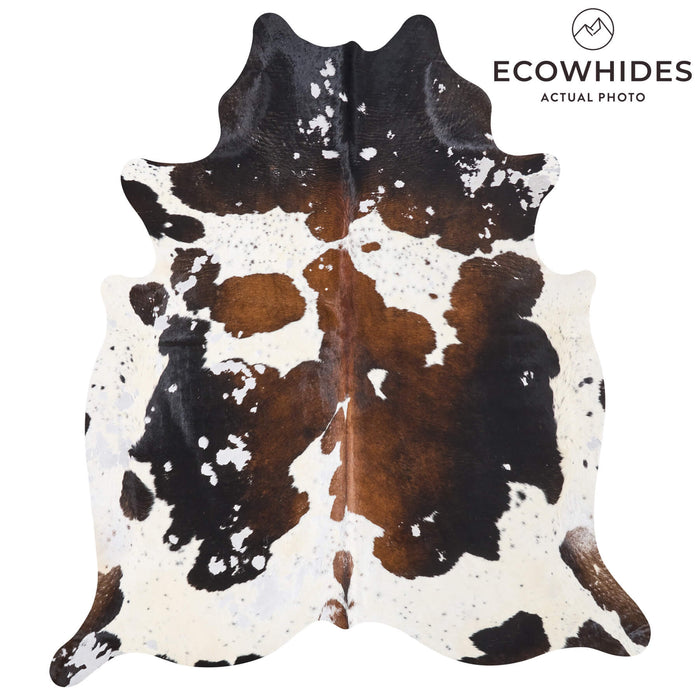 Vintage Chocolate and White Cowhide Rug Size 7'8" L x 6'11" W 9754