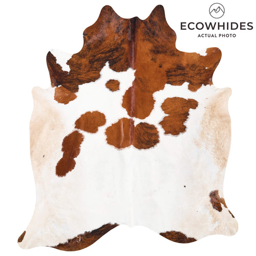 Vintage White Tricolor Cowhide Rug Size 7'10" L x 6'11" W 9756