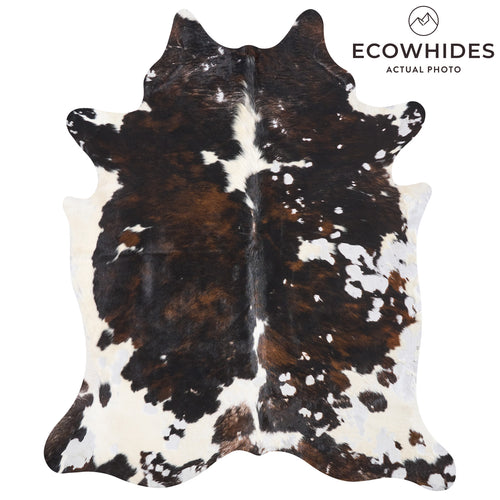 Vintage Dark Tricolor Cowhide Rug Size 7'7" L x 6'5" W 9768