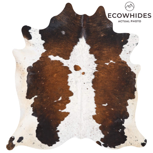 Vintage Chocolate and White Cowhide Rug Size 7'0" L x 6'6" W 9769
