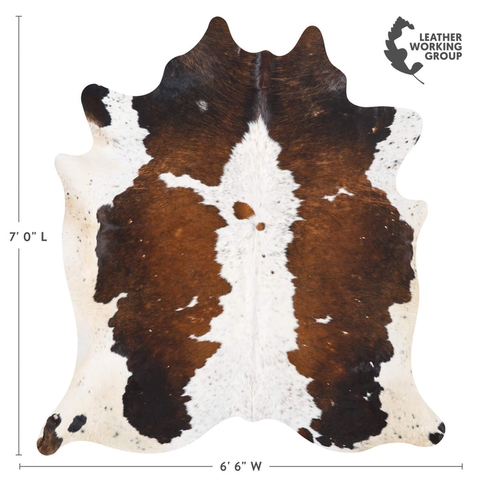 Vintage Chocolate and White Cowhide Rug Size 7'0" L x 6'6" W 9769