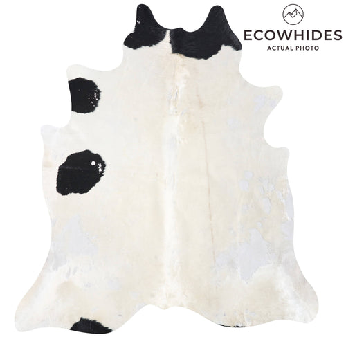 Vintage Black and White Cowhide Rug Size 7'2" L x 6'6" W 9770