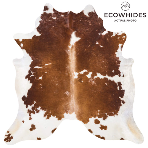 Vintage Brown and White Cowhide Rug Size 7'2" L x 6'11" W 9775