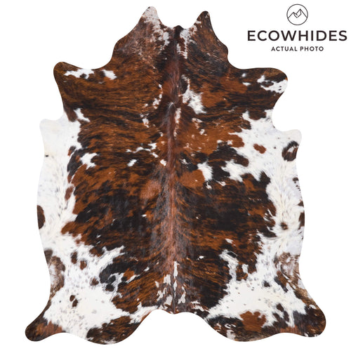 Vintage Tricolor Brindle Mix Cowhide Rug Size 7'6" L x 6'8" W 9777