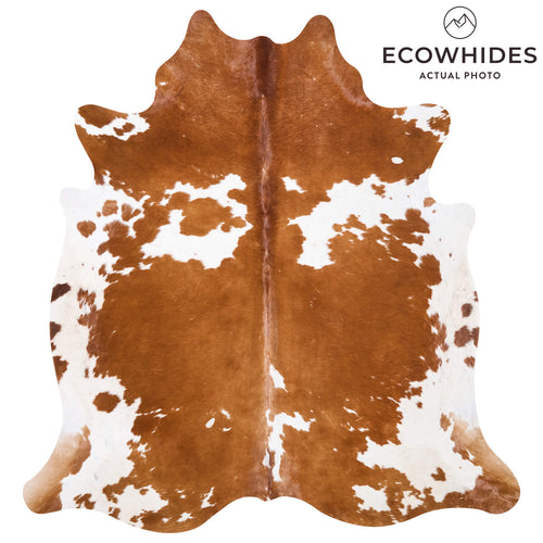 Vintage Brown and White Cowhide Rug Size 6'11" L x 6'6" W 9778