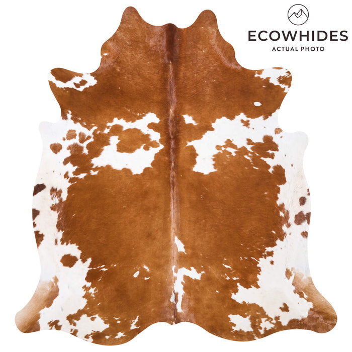Vintage Brown and White Cowhide Rug Size 6'11" L x 6'6" W 9778
