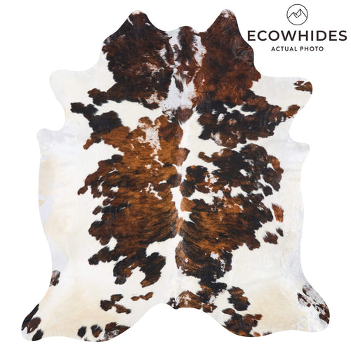 Vintage Tricolor Cowhide Rug Size 7'6" L x 6'10" W 9781