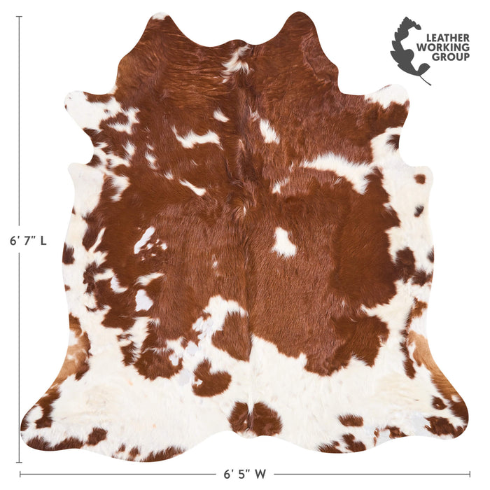 Vintage Brown and White Cowhide Rug Size 6'7" L x 6'5" W 9782