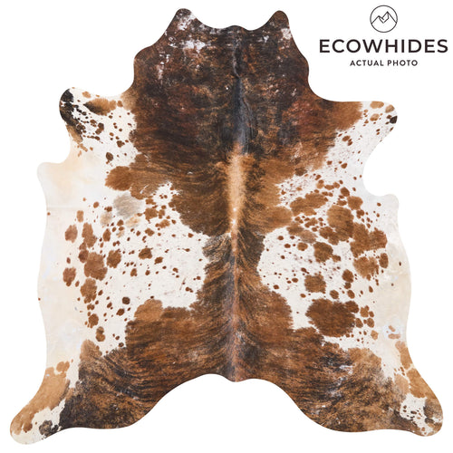 Vintage Tricolor Brindle Mix Cowhide Rug Size 7'3" L x 7'1" W 9784