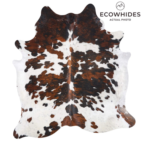 Vintage White Tricolor Cowhide Rug Size 6'11" L x 6'3" W 9786