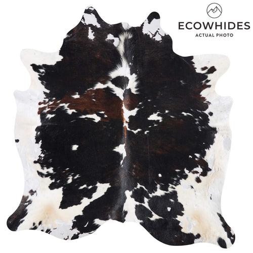 Vintage Dark Tricolor Cowhide Rug Size 7'7" L x 7'0" W 9795