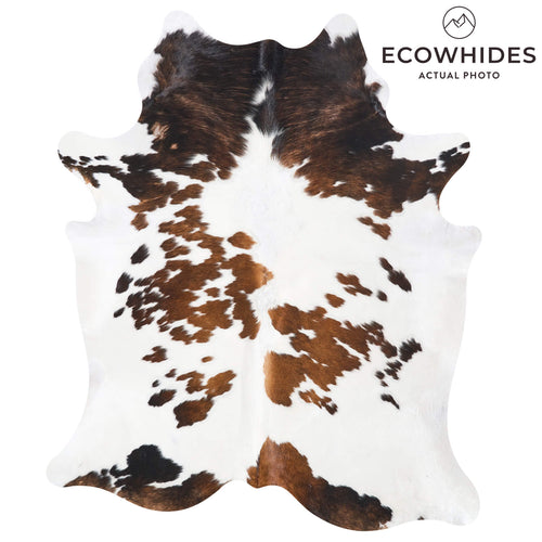 Vintage White Tricolor Cowhide Rug Size 7'5" L x 6'1" W 9799