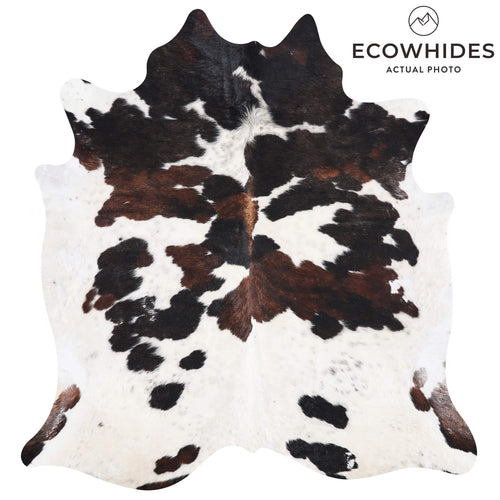 Vintage White Tricolor Cowhide Rug Size 6'11" L x 6'7" W 9800