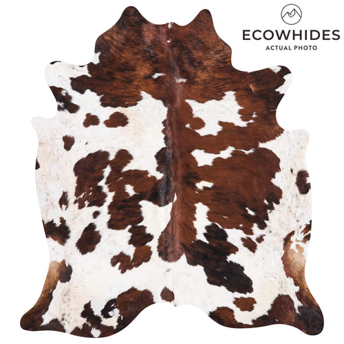 Vintage Tricolor Cowhide Rug Size 7'5" L x 6'7" W 9801