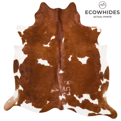 Vintage Brown and White Cowhide Rug Size 6'11" L x 6'5" W 9806