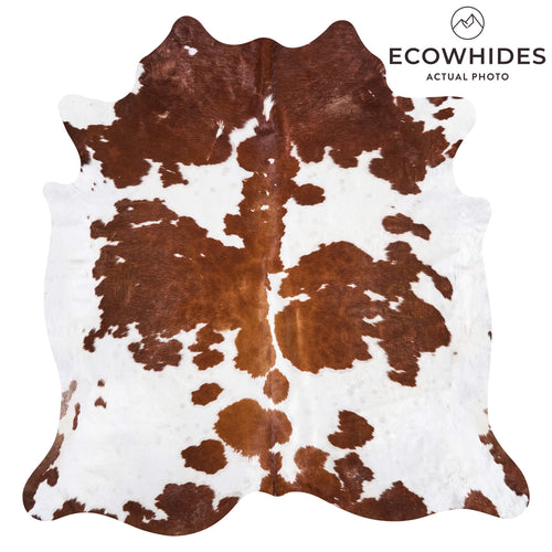 Vintage Brown and White Cowhide Rug Size 8'1" L x 7'8" W 9808