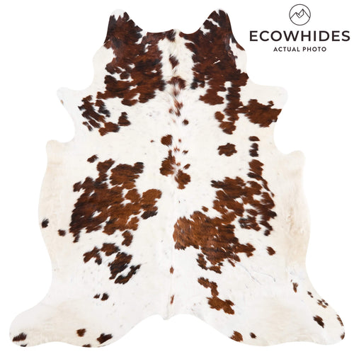Vintage White Tricolor Cowhide Rug Size 6'8" L x 6'5" W 9812