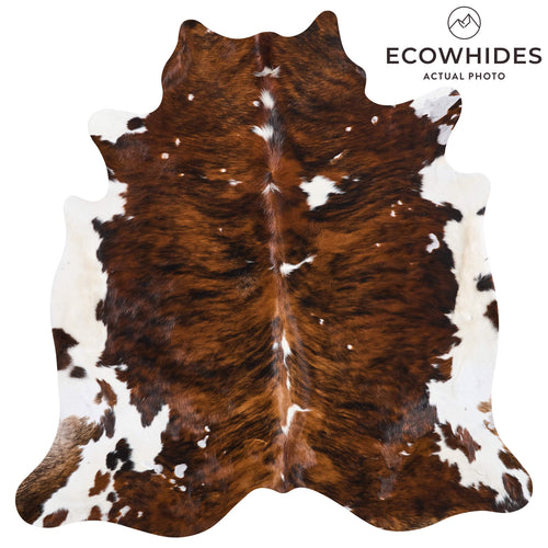 Vintage Tricolor Brindle Mix Cowhide Rug Size 6'10" L x 6'7" W 9816