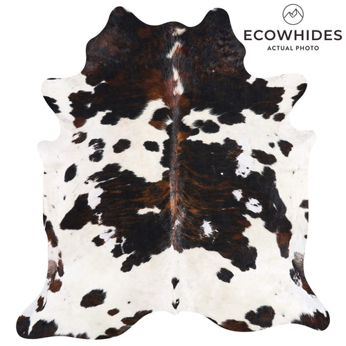 Vintage White Tricolor Cowhide Rug Size 6'9" L x 6'1" W 9818