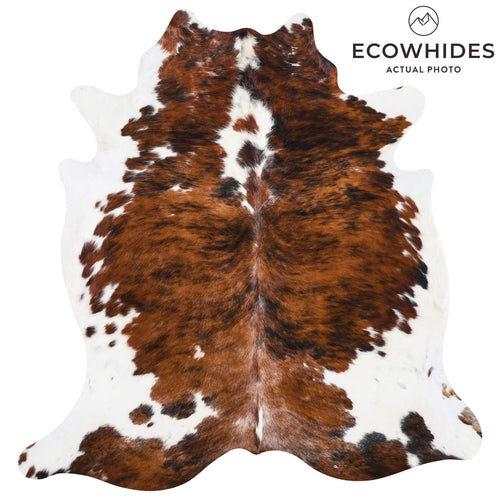 Vintage Tricolor Brindle Mix Cowhide Rug Size 7'6" L x 7'0" W 9821