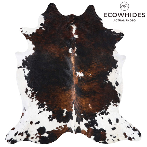 Vintage Dark Tricolor Cowhide Rug Size 7'9" L x 7'2" W 9823