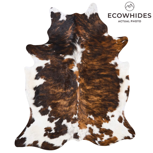 Vintage Tricolor Brindle Mix Cowhide Rug Size 6'4" L x 4'11" W 9827