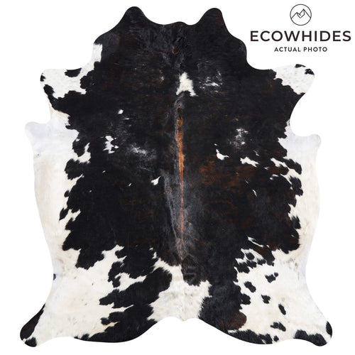 Vintage Dark Tricolor Cowhide Rug Size 7'8" L x 6'11" W 9834