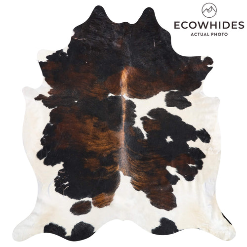 Vintage Tricolor Brindle Mix Cowhide Rug Size 8'5" L x 7'8" W 9836