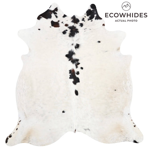 Vintage White Tricolor Cowhide Rug Size 7'5" L x 6'11" W 9839