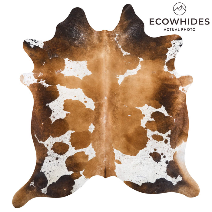 Vintage Chocolate and White Cowhide Rug Size 7'7" L x 6'10" W 9840