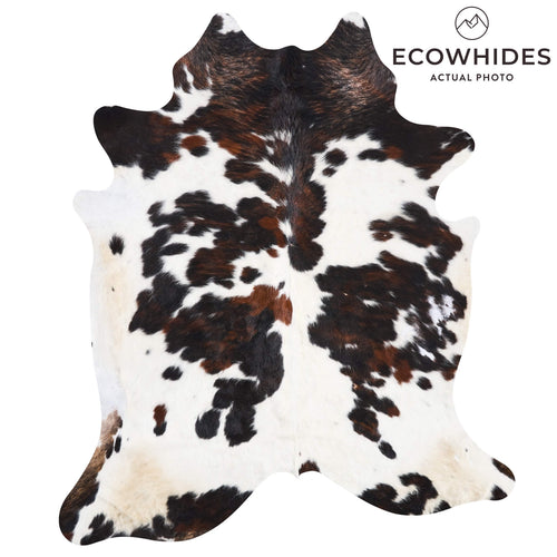 Vintage White Tricolor Cowhide Rug Size 7'11" L x 6'7" W 9842