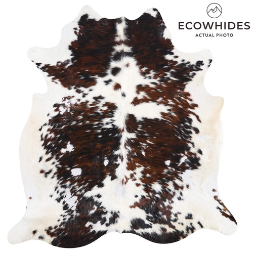 Vintage White Tricolor Cowhide Rug Size 6'8" L x 6'2" W 9845
