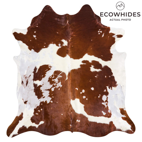 Vintage Brown and White Cowhide Rug Size 7'3" L x 6'9" W 9847