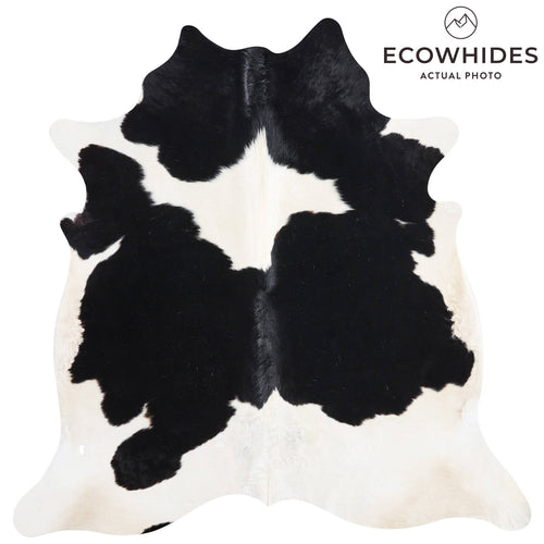 Vintage Black and White Cowhide Rug Size 7'1" L x 6'9" W 9853