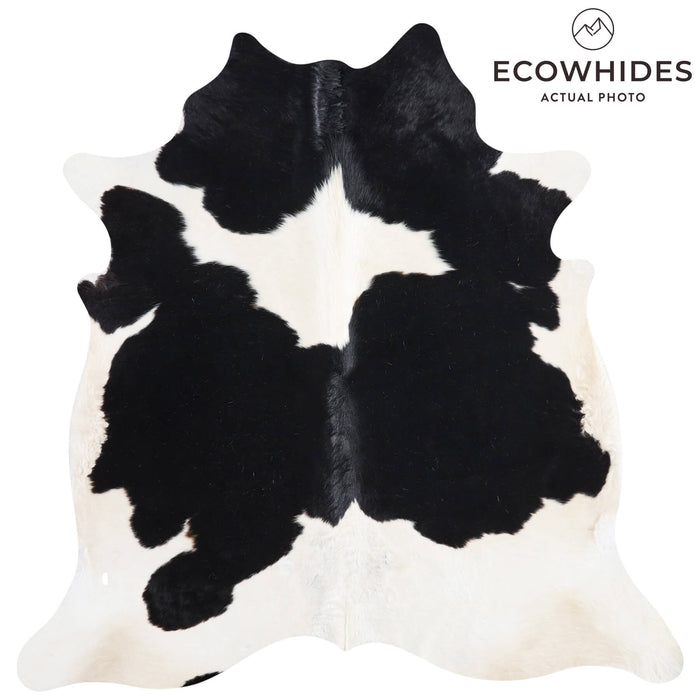 Vintage Black and White Cowhide Rug Size 7'1" L x 6'9" W 9853