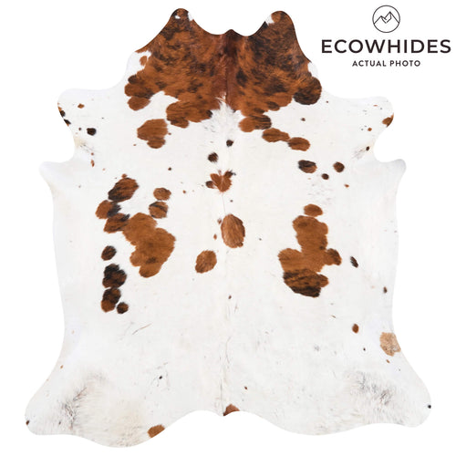 Vintage White Tricolor Cowhide Rug Size 7'7" L x 6'11" W 9855