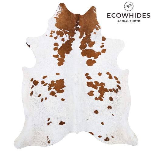 Vintage Brown and White Cowhide Rug Size 8'8" L x 7'2" W 9857