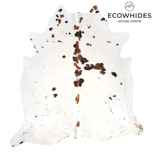 Vintage White Tricolor Cowhide Rug Size 7'4" L x 6'8" W 9859