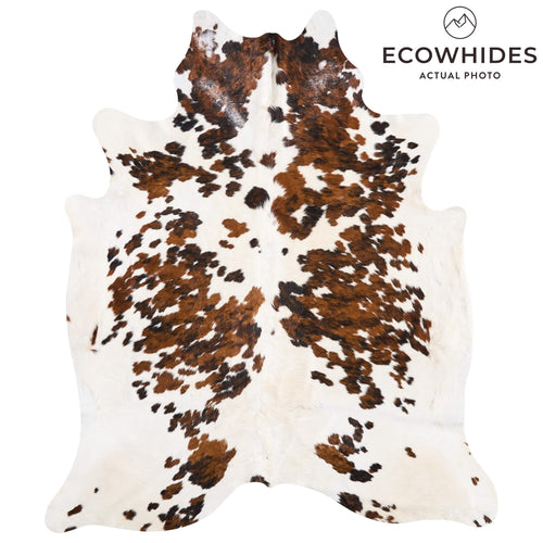 Vintage White Tricolor Cowhide Rug Size 7'6" L x 6'4" W 9861