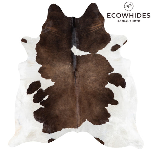 Brazilian Chocolate and White Cowhide Rug Size 7'7" L x 6'11" W 9921