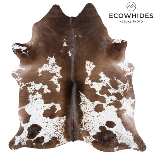 Brazilian Chocolate and White Cowhide Rug Size 7'6" L x 6'10" W 9928