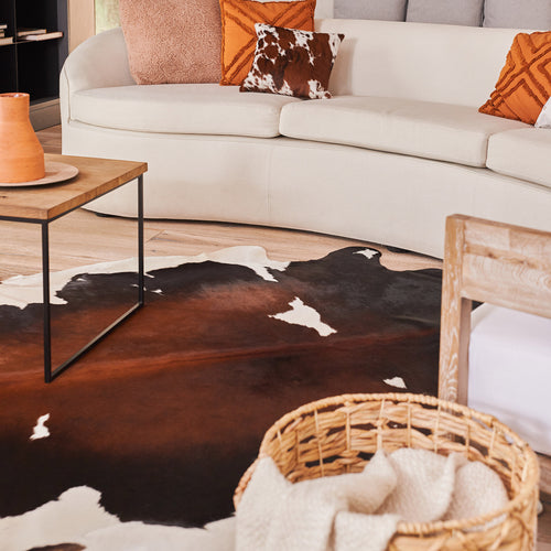 Chocolate and White Brazilian Cowhide Rug: XXL