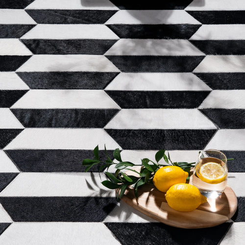 Figaro Black And White Patchwork Cowhide Rug , Anti-Slip Backing | eCowhides | eCowhides