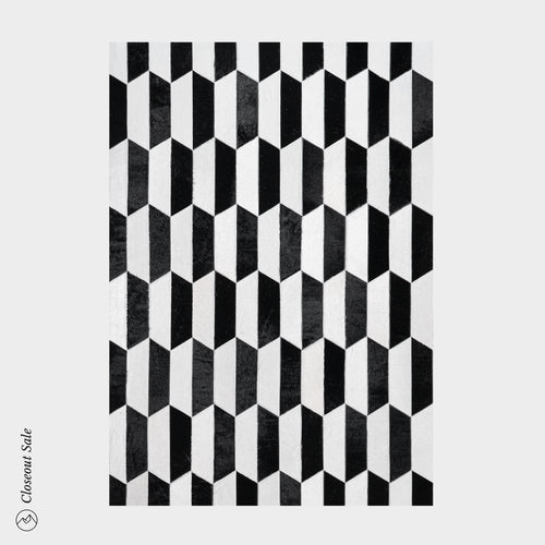 Figaro Black and White Patchwork Cowhide Rug Size 6 x 4 Feet on Sale