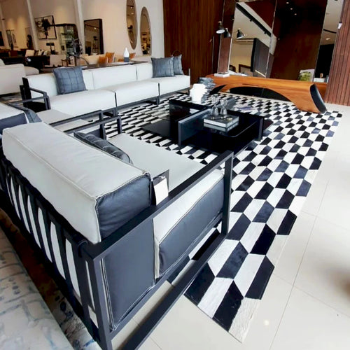 Figaro Black And White Patchwork Cowhide Rug , Anti-Slip Backing | eCowhides | eCowhides