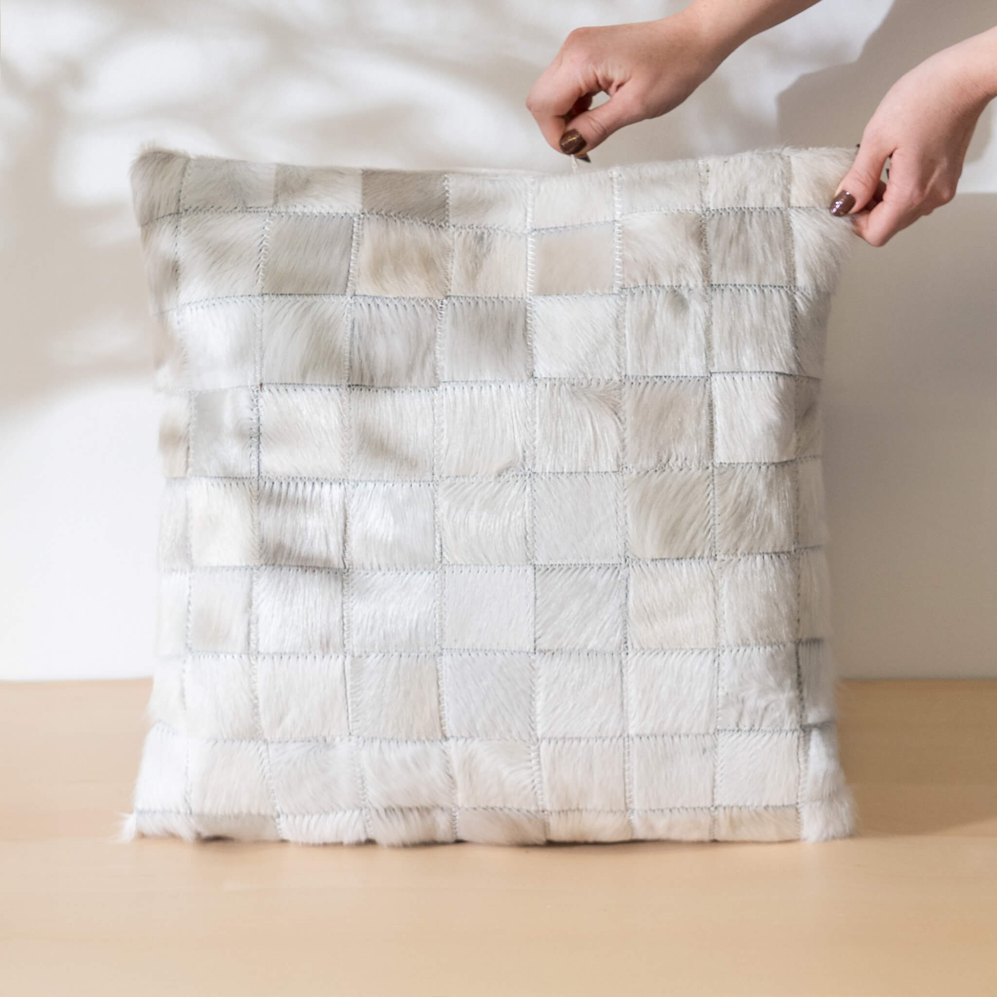 Quality - White Cowhide Patchwork Pillow