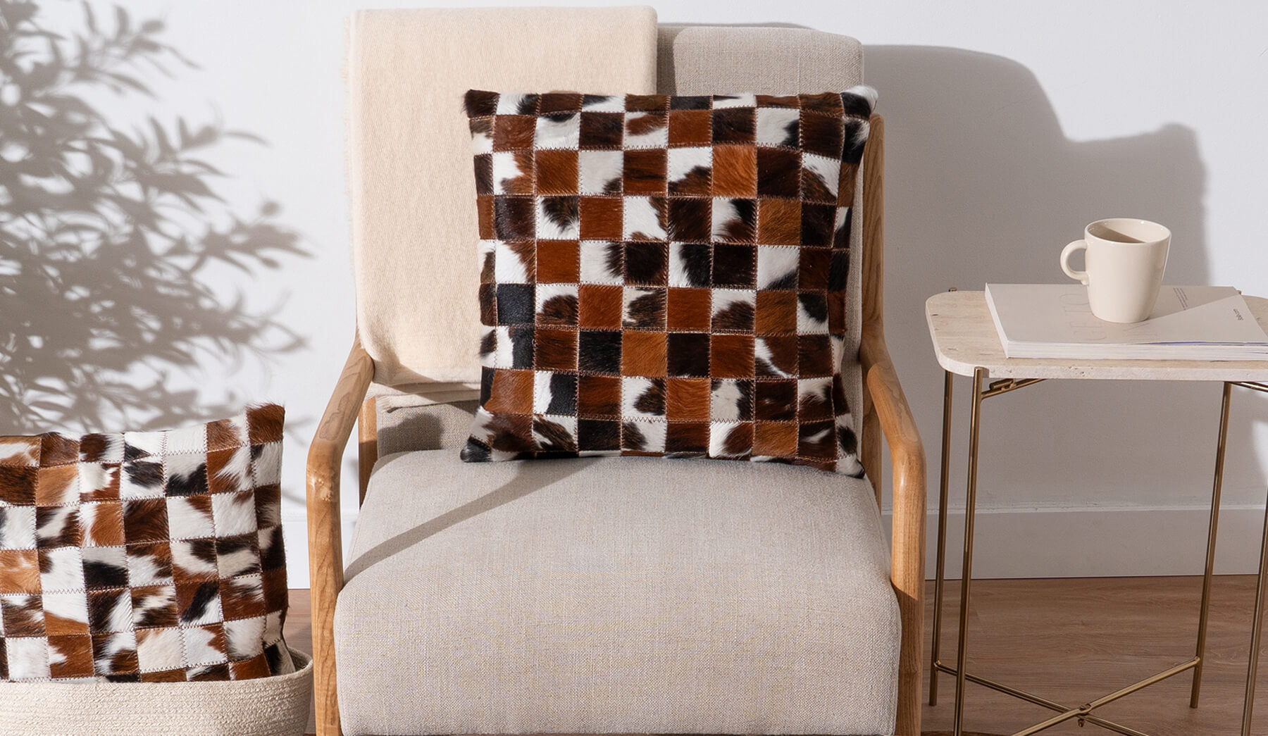 Tricolor Cowhide Patchwork Pillow Lifestyle