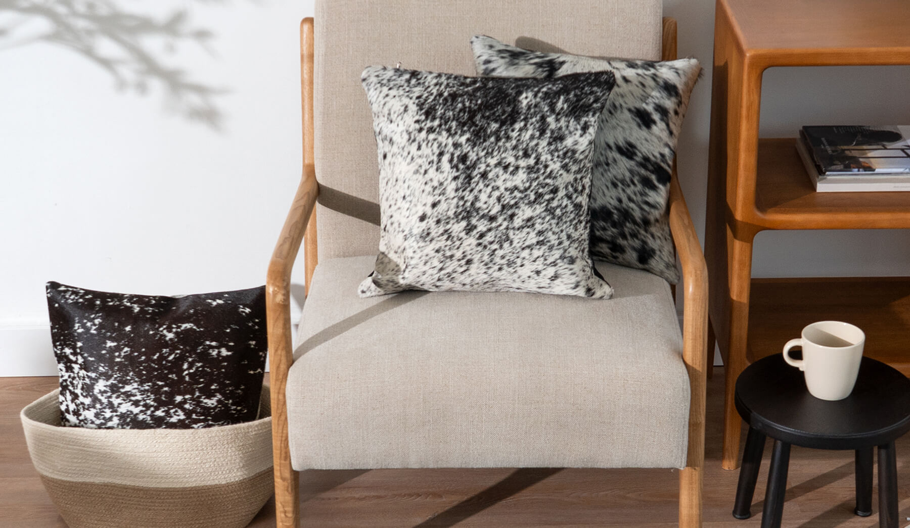 Black Salt and Pepper Cowhide Pillow Lifestyle