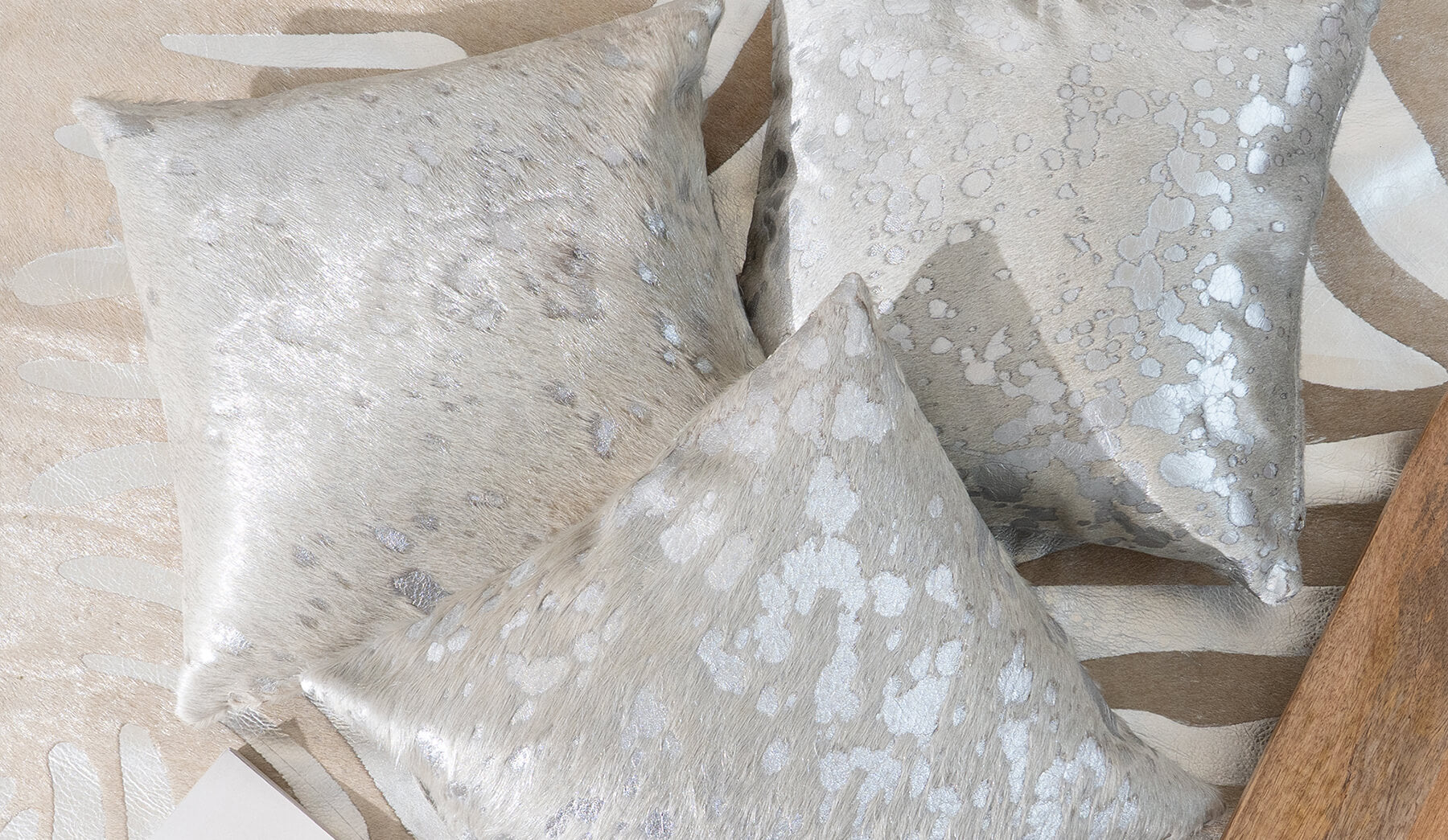 Metallic Silver Cowhide Pillow Lifestyle